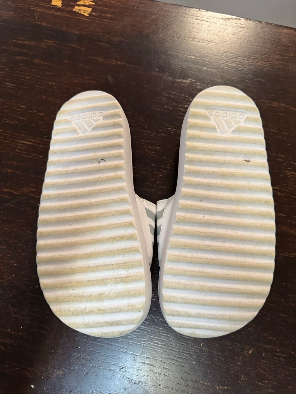 adidas White Platform Slide Sandals with Silver Stripes - Picture 6 of 7